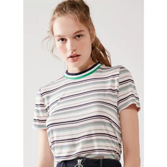 Urban Outfitters Project Social T retro Striped Tipped tee sz 8 Pink school girl - Picture 2 of 10